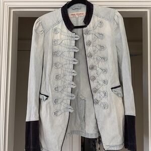 Free People Blue and Black Striped Jacket - M